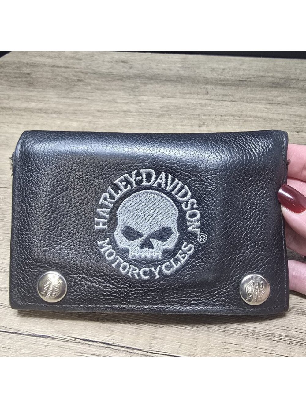 Men's Harley Davidson Tri Fold Snap Folding Wallet Pebble Leather Vintage